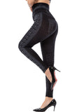 High waist beaded leggings stretch slim cropped pants