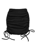 Women's Knit Rib Side Drawstring Stretch Ruffle Skirt