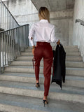 Women's Fashion Slim Fit PU Leather Waist Leg Pants Pockets