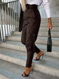 Women's Fashion Slim Fit PU Leather Waist Leg Pants Pockets