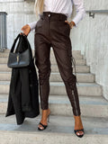 Women's Fashion Slim Fit PU Leather Waist Leg Pants Pockets