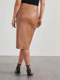 New solid color slit mid-length sexy hot girl butt-covering leather skirt