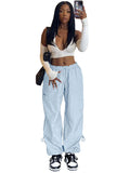 Loose strapped multi-pocket straight cargo casual pants